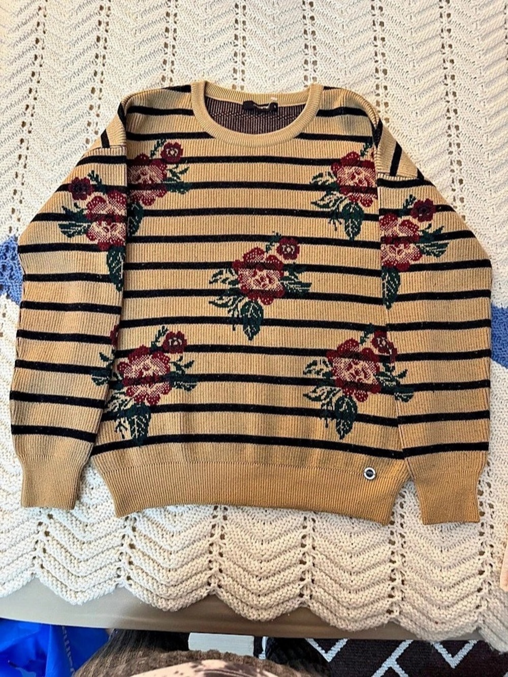 Striped Floral Cardigan in Brown & Black by Madame